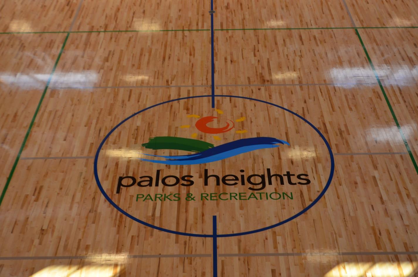 Palos Heights Parks and Recreation Logo on the Gym Floor